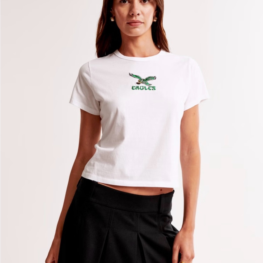 Abercrombie & Fitch White Tee with Green Eagle Design